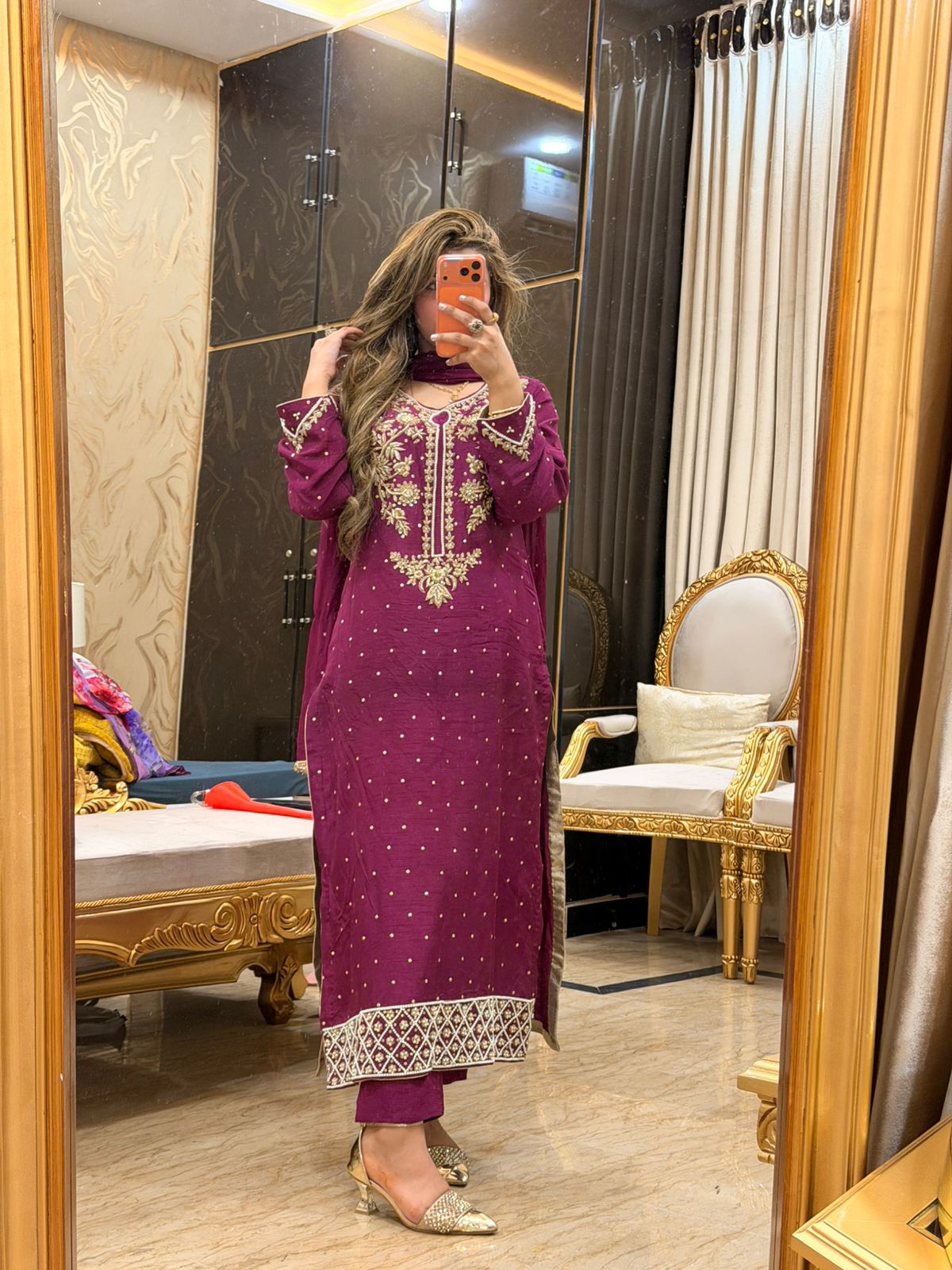 Hand Emblishment raw silk 3pc suit