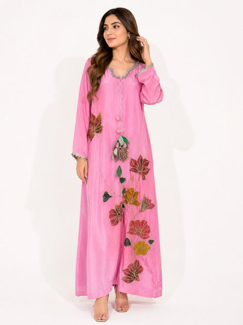 Hand paint with Emblishment silk kaftan