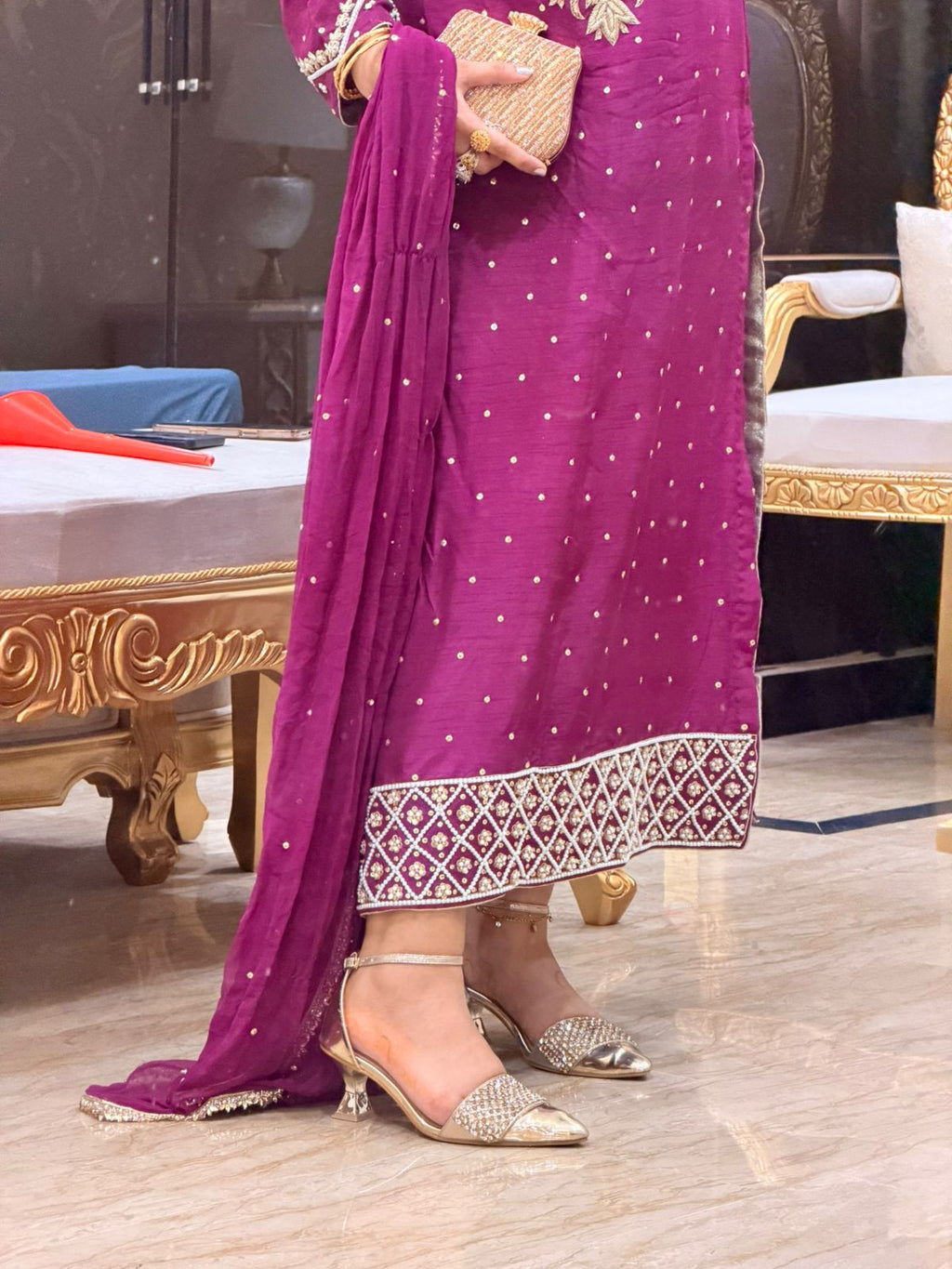 Hand Emblishment raw silk 3pc suit