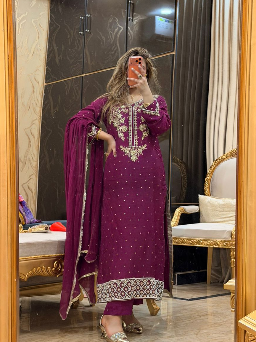 Hand Emblishment raw silk 3pc suit