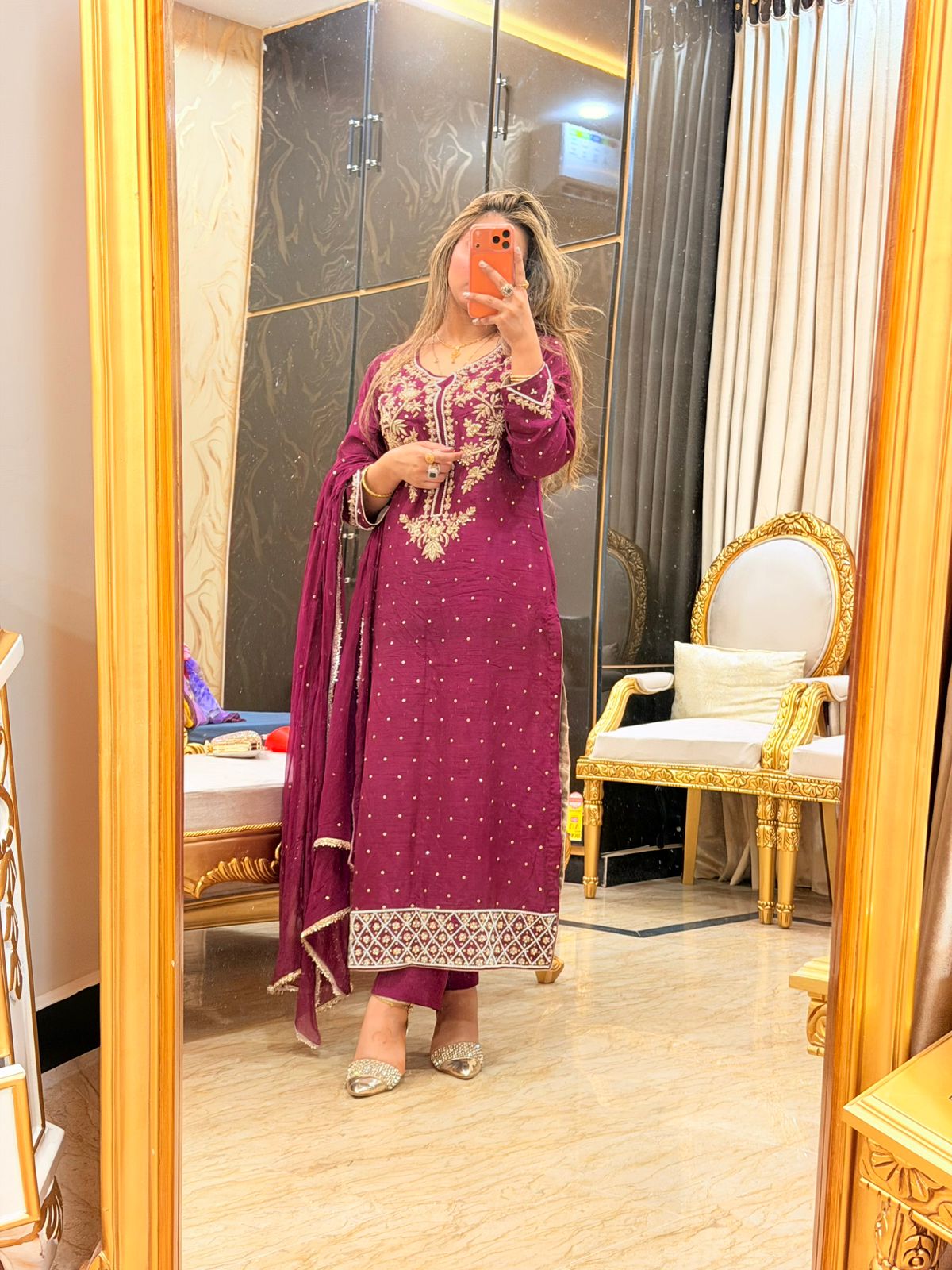 Hand Emblishment raw silk 3pc suit